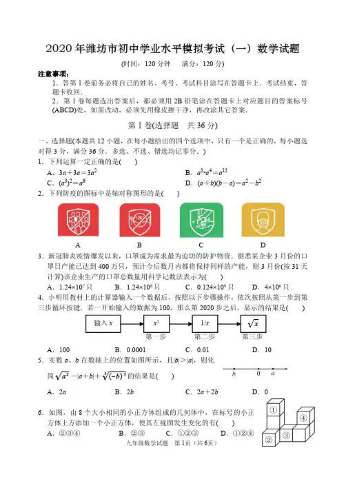 2020年潍坊市初中学业水平模拟考试(一)数学试题