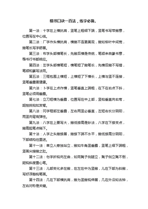 楷书口诀一百法，练字必备。
