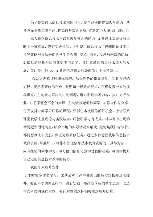 教师信息技术个人研修计划 2