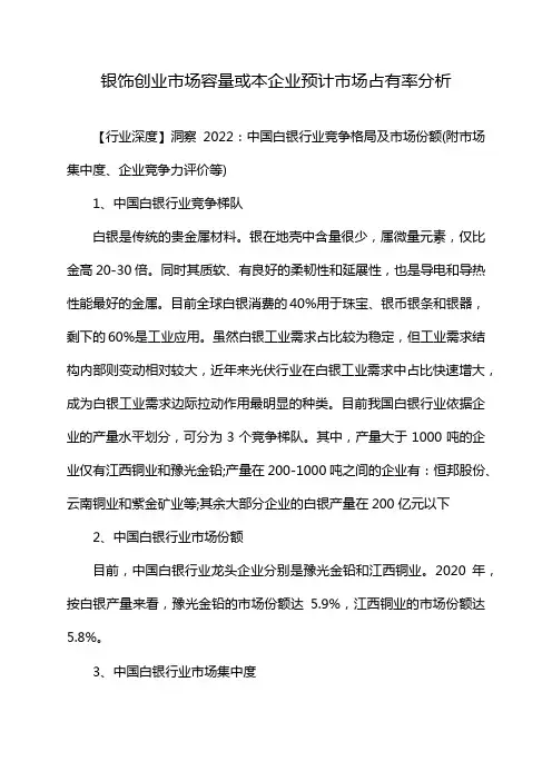银饰创业市场容量或本企业预计市场占有率分析