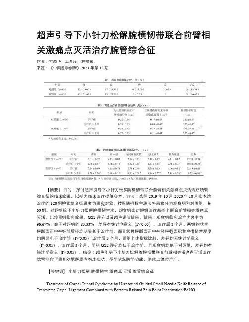 超声引导下小针刀松解腕横韧带联合前臂相关激痛点灭活治疗腕管综合征