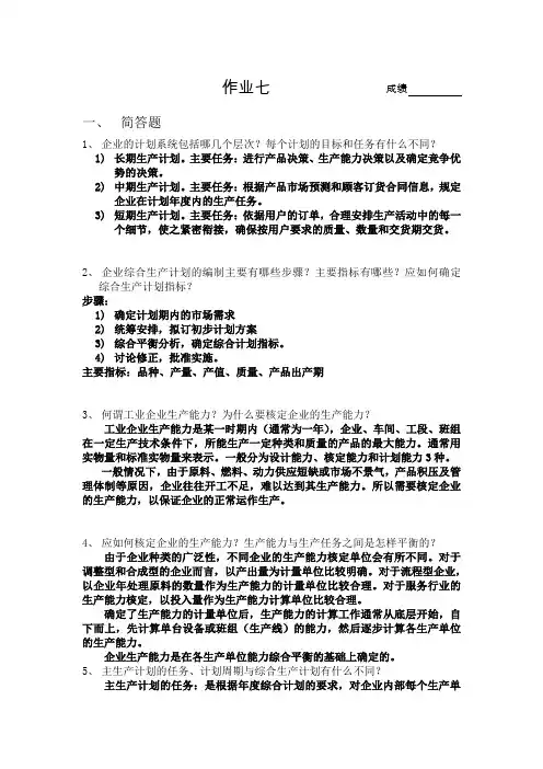 《生产与运作管理》主编：张群   课后答案第七章