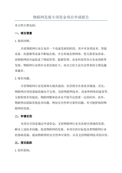 物联网发展专项资金项目申请报告