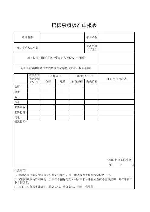 招标事项核准申报表