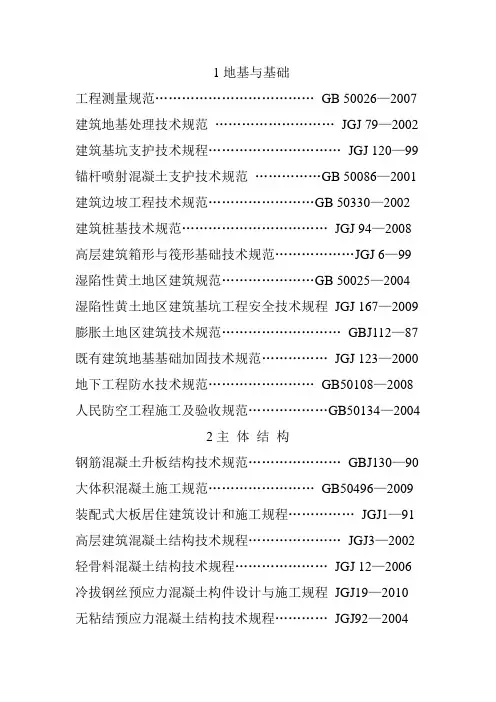 2009年版建筑施工规范大全目录