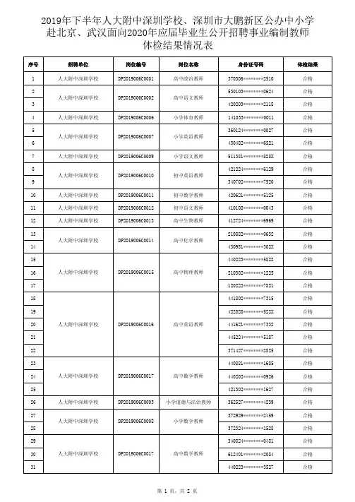 2019年下半年人大附中深圳学校、深圳市大鹏新区公办中小学