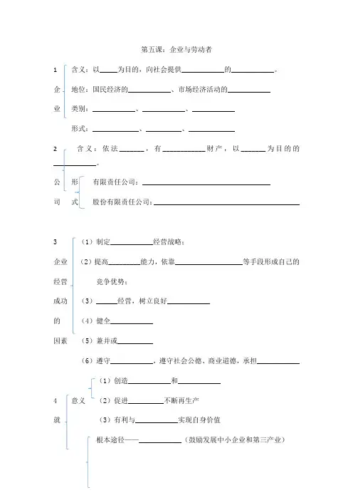 高中政治必修一《经济生活》(5-8课)基础知识梳理(框架式)