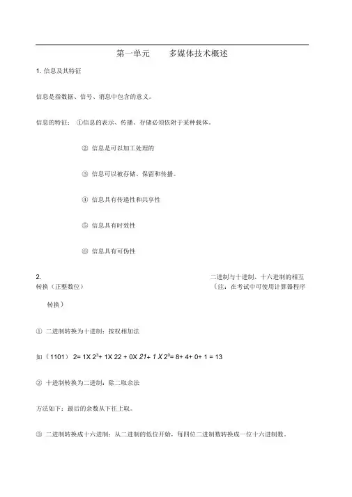 多媒体技术应用基础知识点