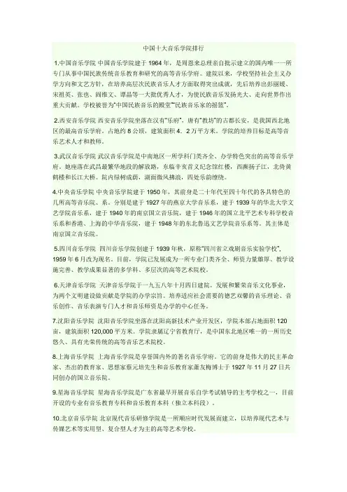 中国十大音乐学院排行