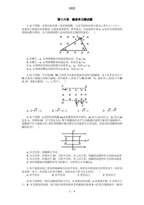高二物理第十六章  磁场单元测试题