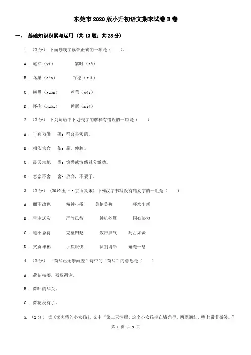 东莞市2020版小升初语文期末试卷B卷