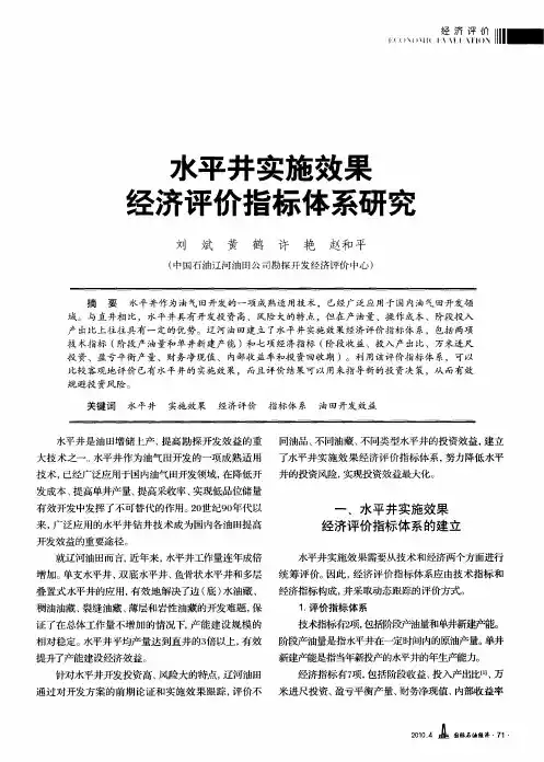 水平井实施效果经济评价指标体系研究