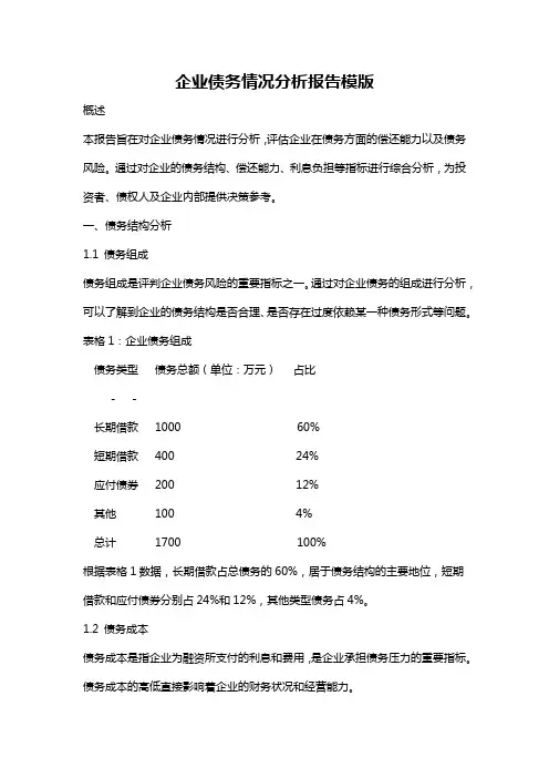 企业债务情况分析报告模版