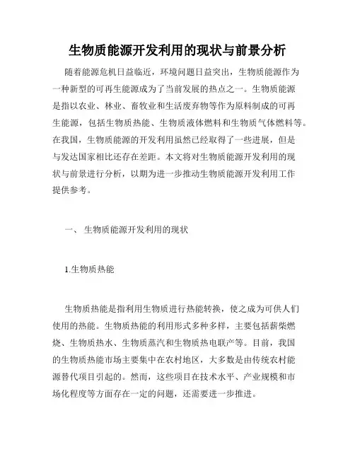 生物质能源开发利用的现状与前景分析