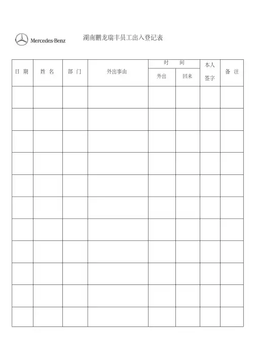 企业员工出入登记表