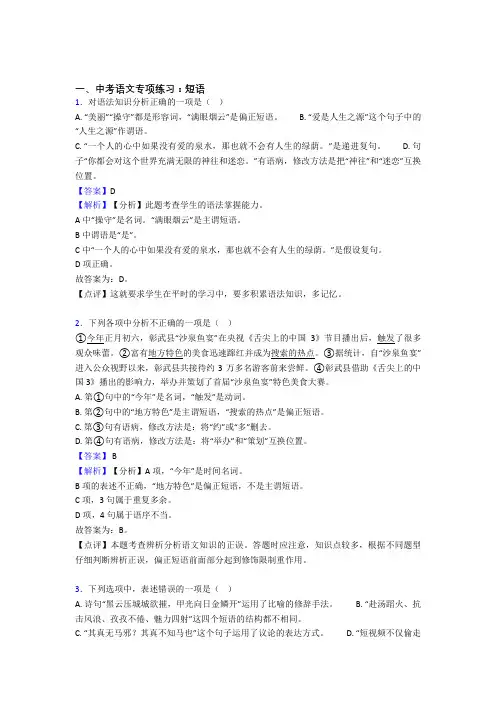 部编人教版中考 语文  短语训练试题及答案