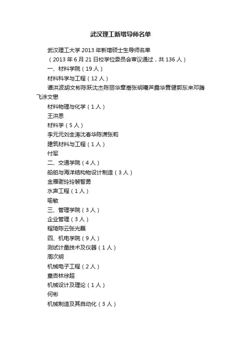 武汉理工新增导师名单