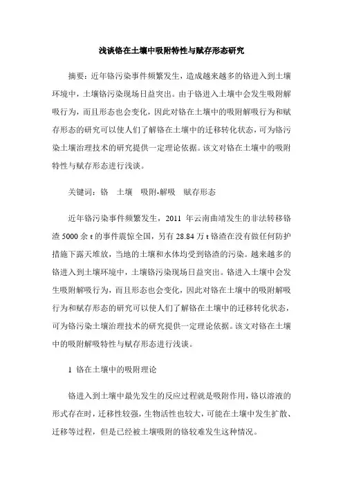 浅谈铬在土壤中吸附特性与赋存形态研究