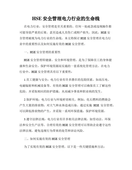 HSE安全管理电力行业的生命线