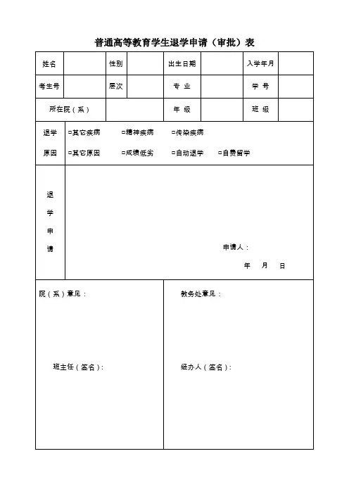 普通高等教育学生退学申请(审批)表