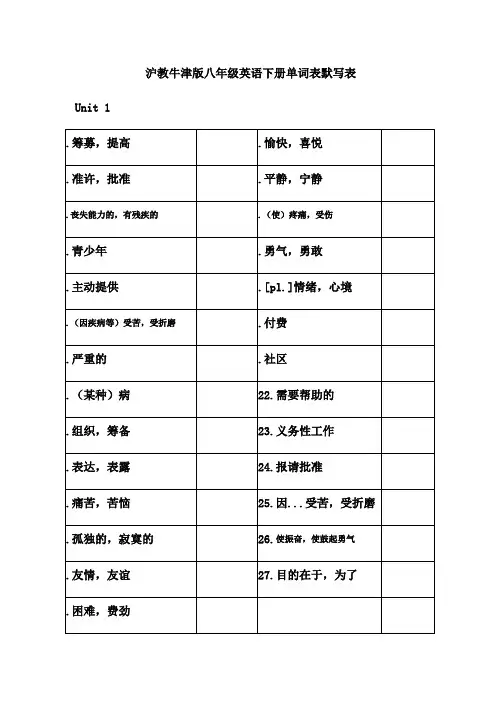 沪教牛津版八年级英语下册单词表默写表