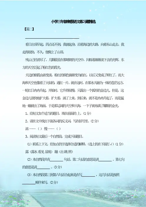 【新教材】最新整理小学三年级寒假语文练习题精选