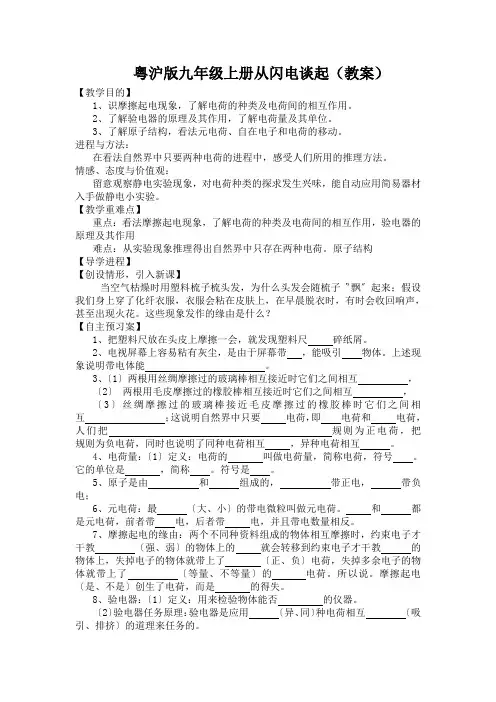 粤沪版九年级上册从闪电谈起(教案)