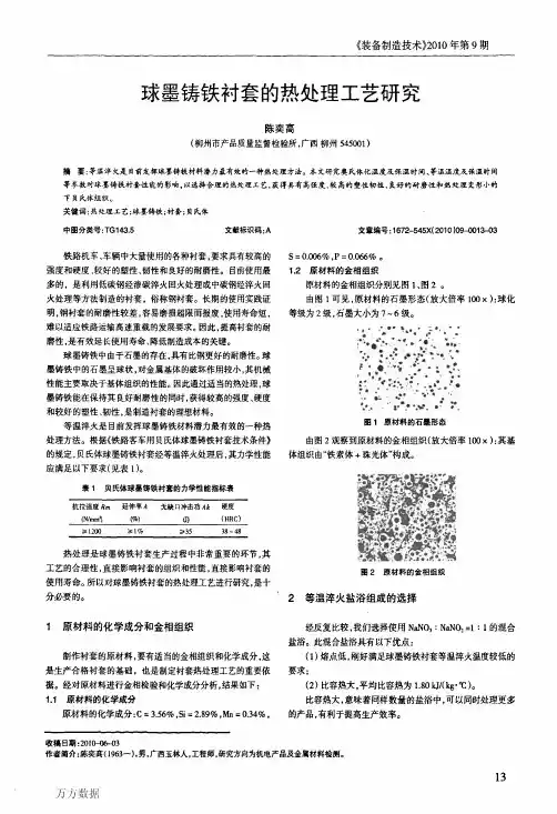 球墨铸铁衬套的热处理工艺研究