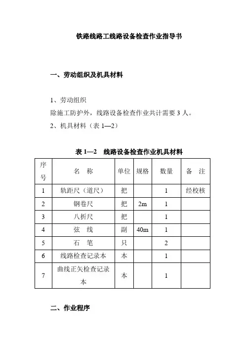 铁路线路工线路设备检查作业指导书