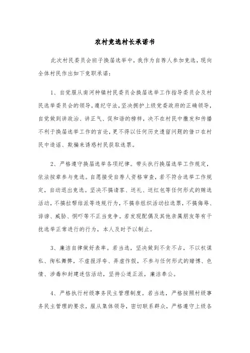 农村竞选村长承诺书（2篇）