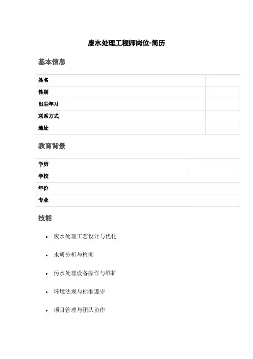 废水处理工程师岗位-简历