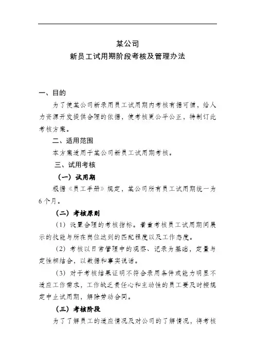 企业新员工试用期阶段考核及管理办法