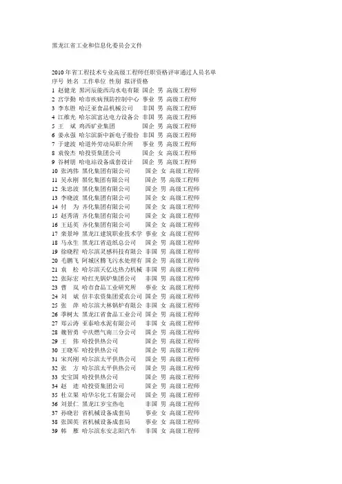 高级工程师任职资格评审通过人员名单