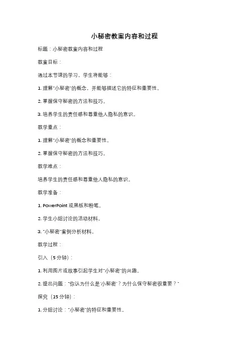 小秘密教案内容和过程