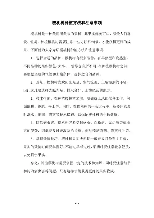樱桃树种植方法和注意事项