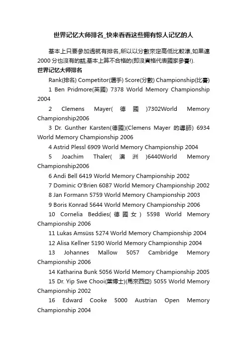 世界记忆大师排名_快来看看这些拥有惊人记忆的人