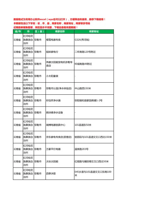 2020新版云南省红河哈尼族彝族自治州弥勒市家用电器工商企业公司商家名录名单联系电话号码地址大全160家