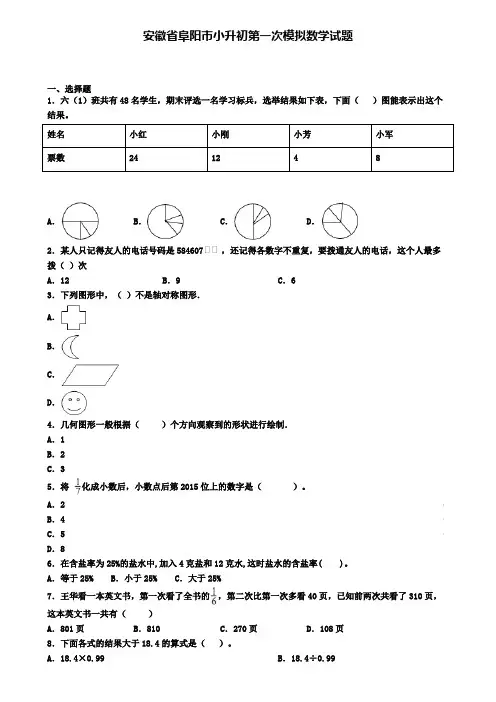 安徽省阜阳市小升初第一次模拟数学试题
