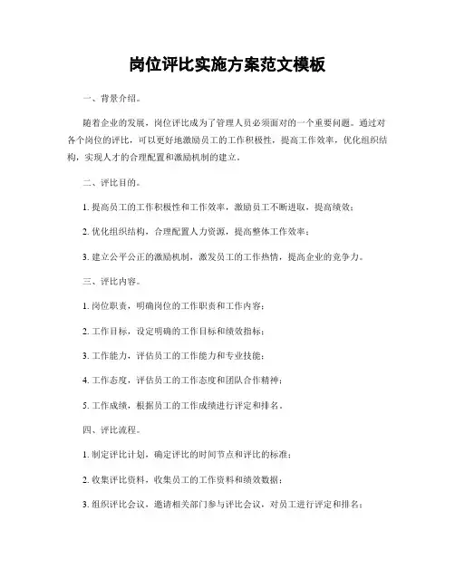 岗位评比实施方案范文模板