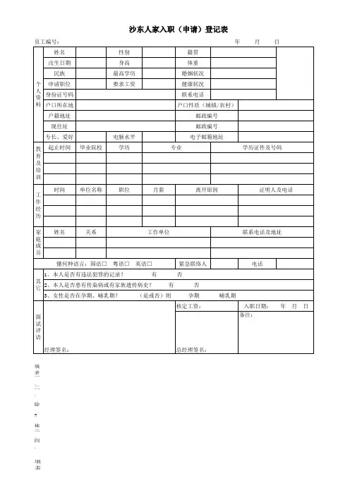 入职(申请)登记表