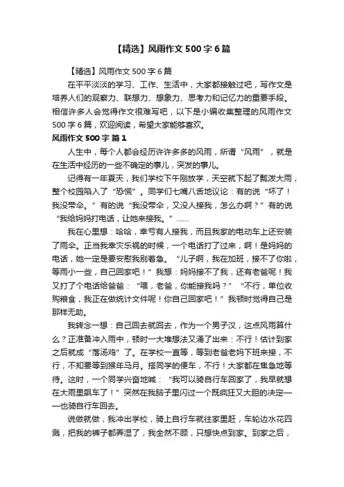 【精选】风雨作文500字6篇