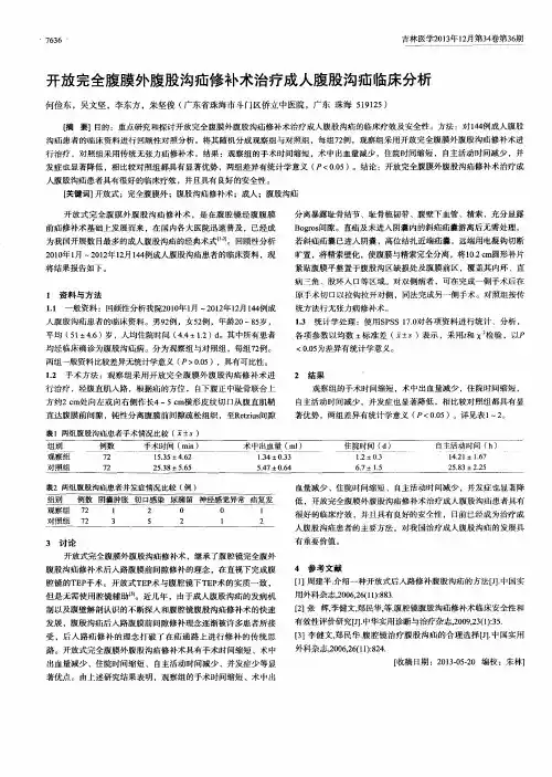开放完全腹膜外腹股沟疝修补术治疗成人腹股沟疝临床分析