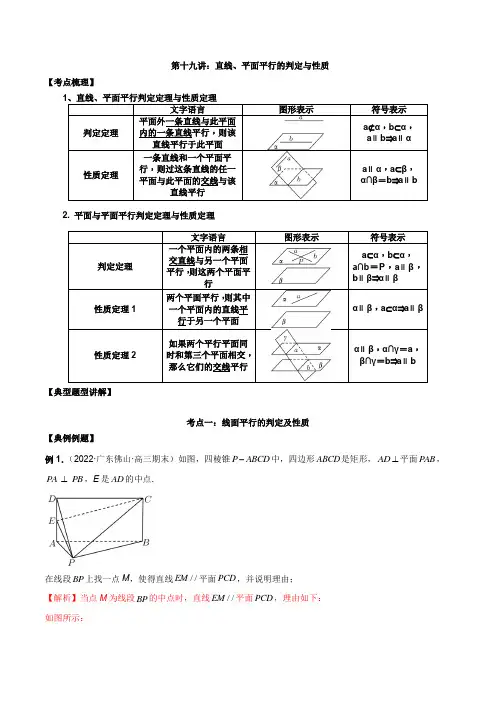 第十九直线、平面平行的判定与性质 解析版