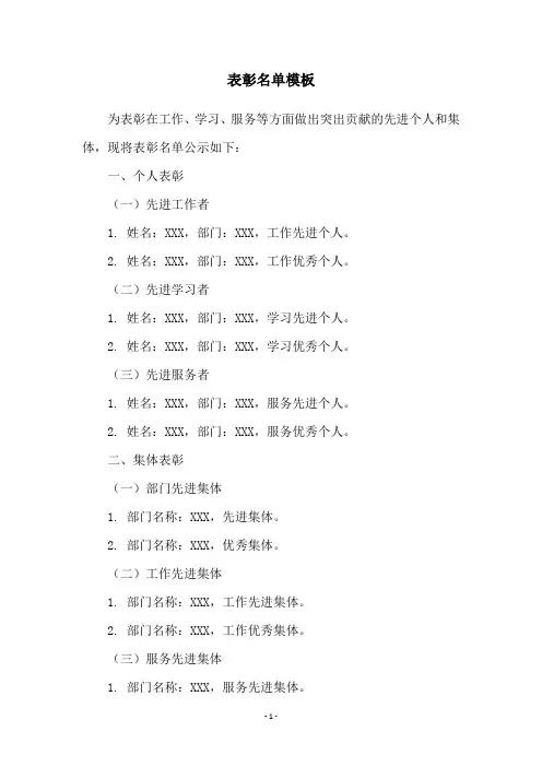 表彰名单模板