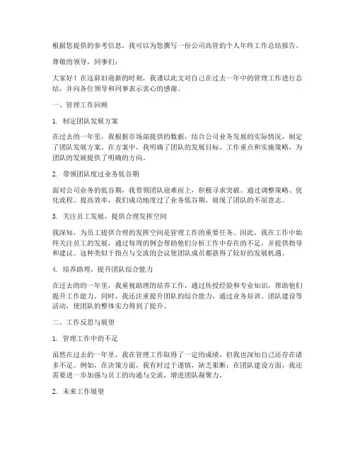 企业高管个人工作总结范文