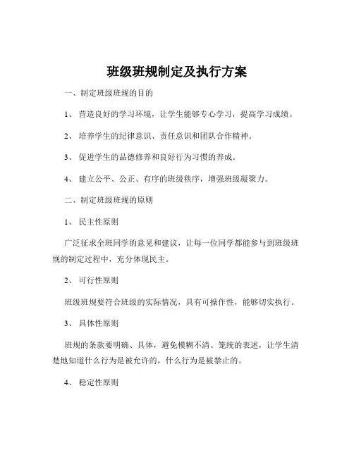 班级班规制定及执行方案