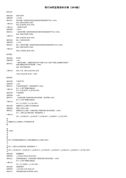 银行50项监管指标合辑（2019版）