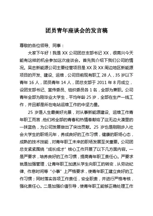 团员青年座谈会发言稿