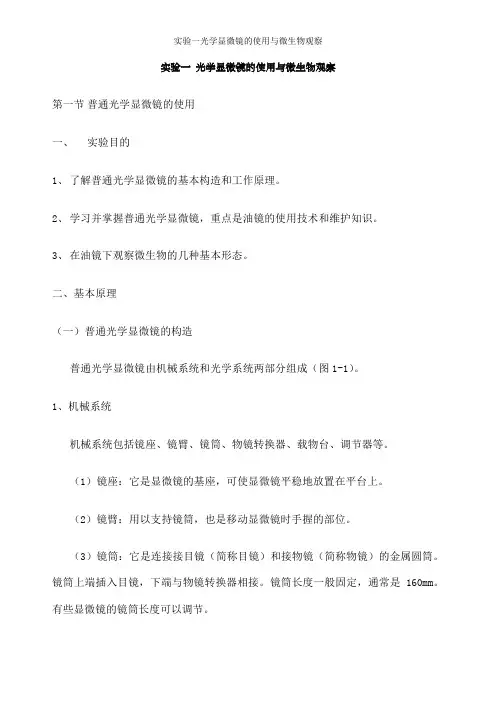 实验一光学显微镜的使用与微生物观察
