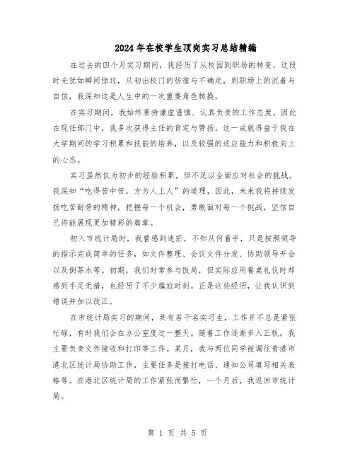 2024年在校学生顶岗实习总结精编（四篇）